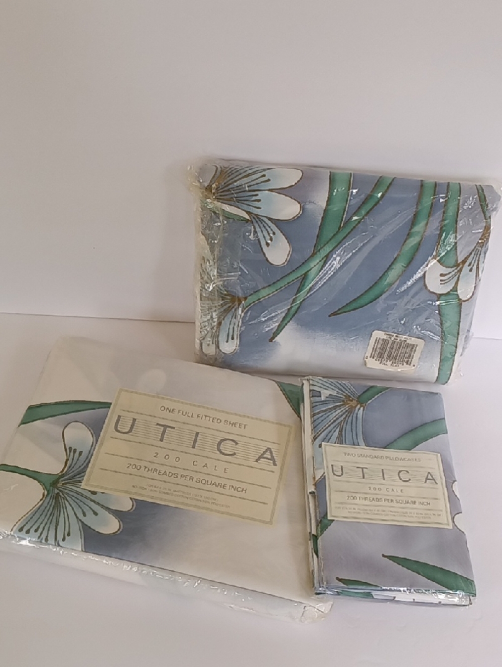 NWT Vintage Utica Garden Oasis Full Sheet Set Stylized Floral Lotus Print